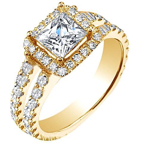 4.25 Carats Réel Diamant Princesse Bague De Fiançailles Or Jaune 14K Tige Fendue