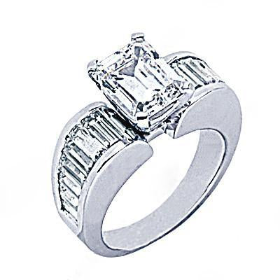 4.25 Carats. Bague De Fiançailles Réel Diamant Solitaire Taille Emeraude Avec Accents