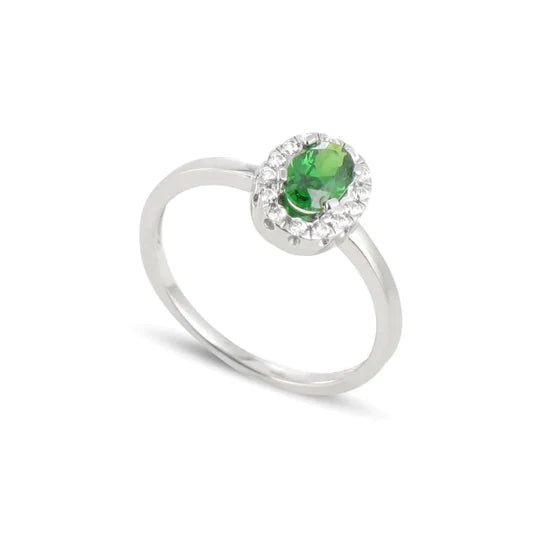 4.50 Carats Bague Pierre Gemme Émeraude Vert Ovale Et Diamant Or Blanc 14K