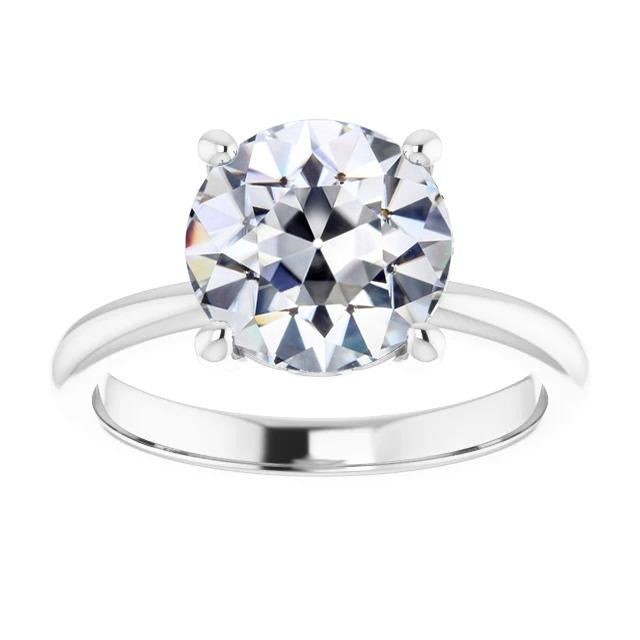 4.50 Carats Bague Solitaire Ronde ancienne mine Cut Réel Diamant Or Blanc 14K