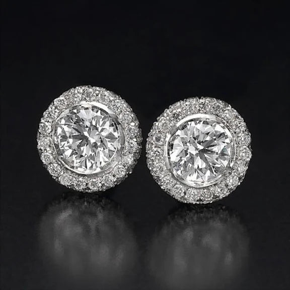 4.80 Carats Réel Diamants Coupe Ronde Halo Femmes Boucles D'oreilles En Or 14k Blanc