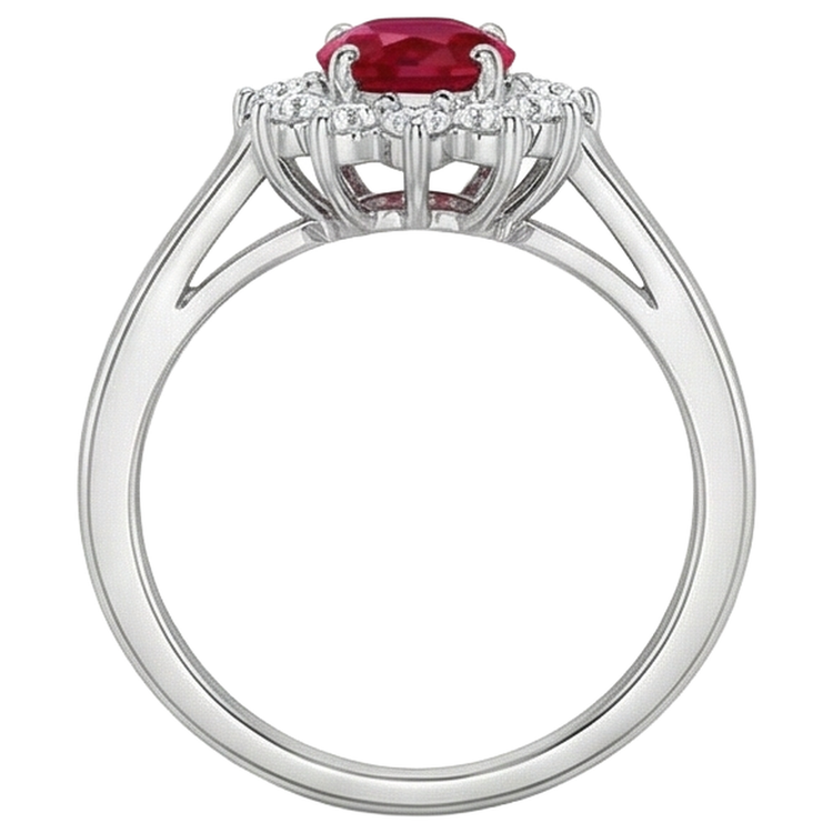 5.5 Carats Bague Rubis Taille Ovale Diamant Or Blanc Bijoux Femme