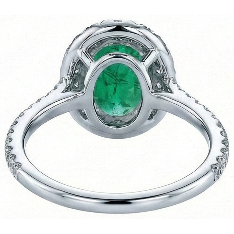 5.50 Carats Bague de Fiançailles Émeraude Verte Et Diamants Or Blanc 14K