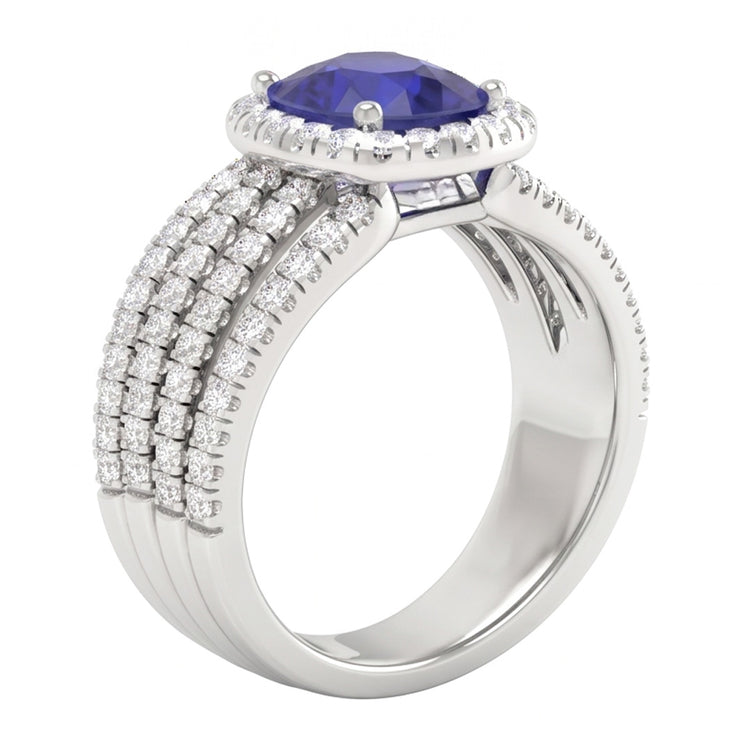 5.80 Ct Prong Ceylan Bleu Saphir Diamants Naturels Extraits des Mines ( et non cultivés en laboratoire ) Bague Fantaisie Or Blanc 14K