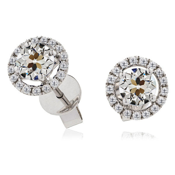 Brillant Taille Old Mine Puces d'Oreilles en Or 14K Blanc – vue principale