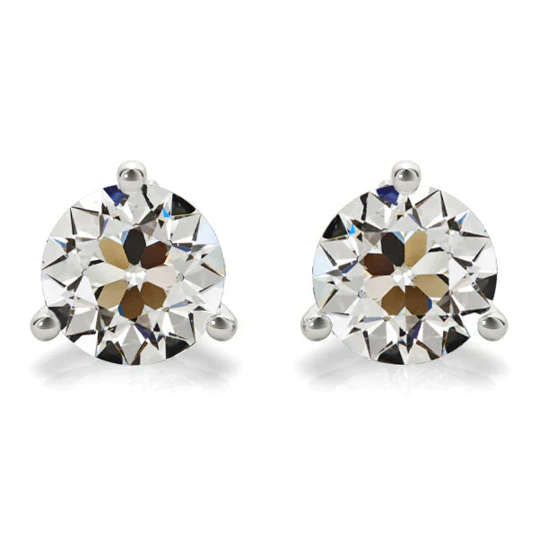 Diamant Fin Coussin Antique Puces d'Oreilles en Or Blanc 14 Carats – vue principale