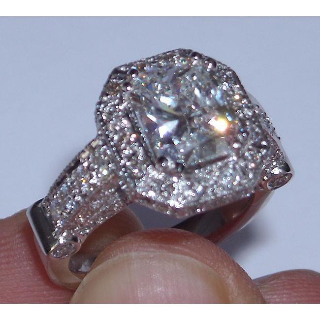 5.01 Carats Radiant Cut Bijoux Véritable Diamant Belle Bague Ce Fiançailles Halo