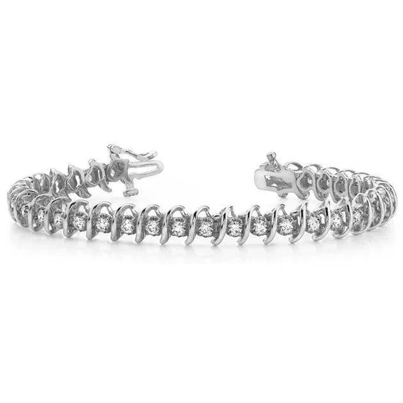 5.25 Carats Bracelet De Tennis A Maillons Tourbillonnants Réel Diamants Ronds Or 14 Carats