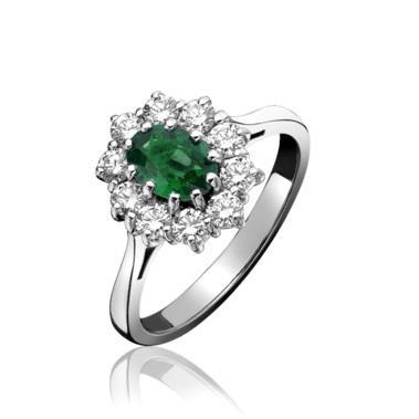 5.25 Carats Emeraude Vert Et Diamants Bague De Fiançailles Or Blanc 14K