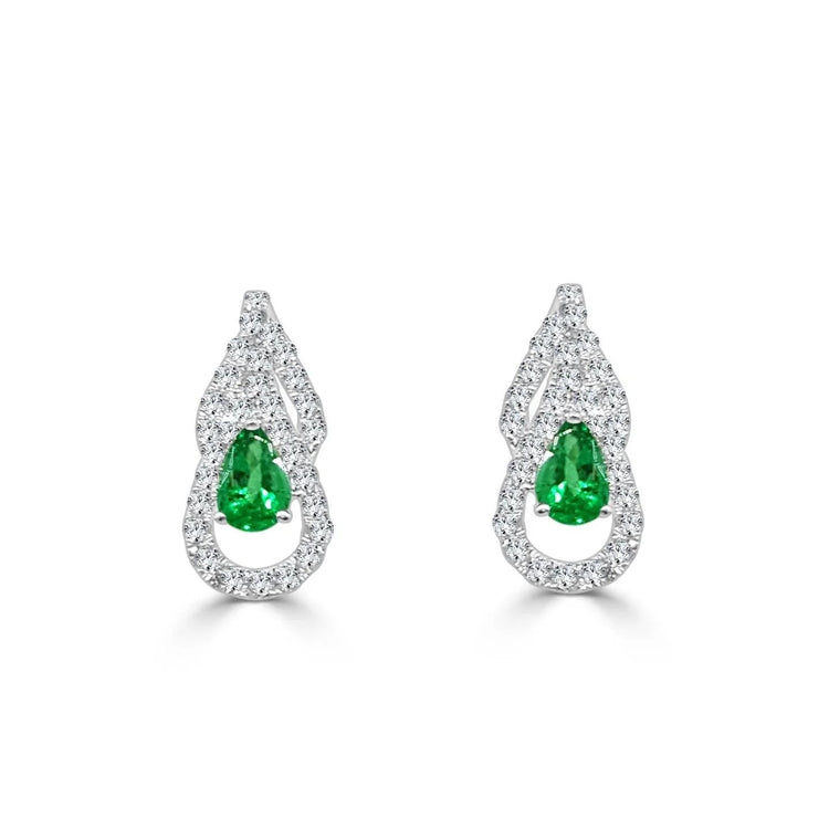 5.50 Carats Poire Émeraude Vert Avec Diamants Boucles D'oreilles Pendantes Or Blanc 14K