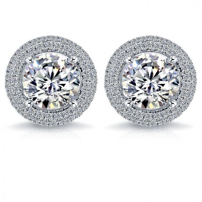 5.70 Carats Serti De Clous D'oreilles Réel Diamant Dames Or Blanc 14k