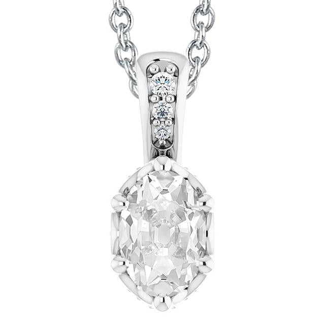 6 Carats Oval Vieux mineur Or Naturel Diamant Pendentif Griffe Sertie De Chaîne