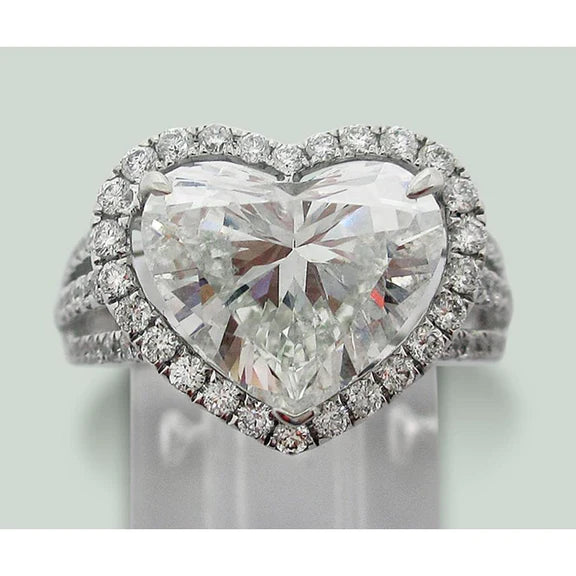 6,50 Carats. Bague Cœur Réel Diamant Solitaire Halo Accents Or Blanc