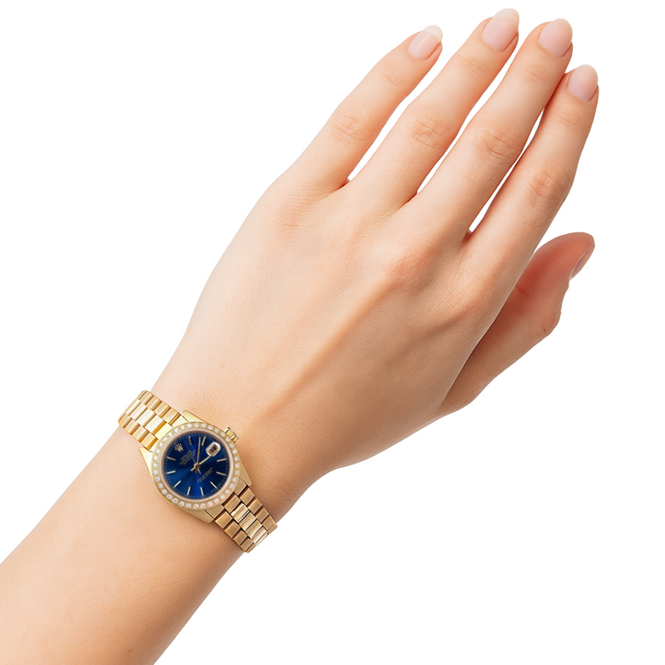 Lunette diamant Rolex Datejust Montre dame style présidentiel Or