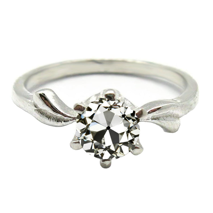 Coussin Antique Diamant Fin bague en Or 14K Blanc – vue principale