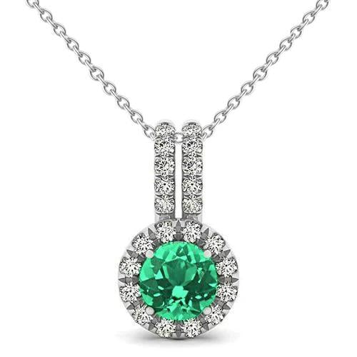 6.00 Ct Emeraude Vert Colombienne et Diamant Gemme Pendentif Or Blanc 14K