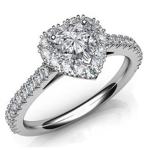 6.25 Carats Coeur Coupé Avec Accent Réel Diamant Bague Halo Bijoux Mousseux