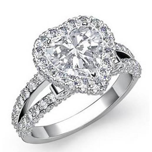 6.50 Carats Magnifique Bague Halo Véritable Diamant Coupe Coeur Or 14K