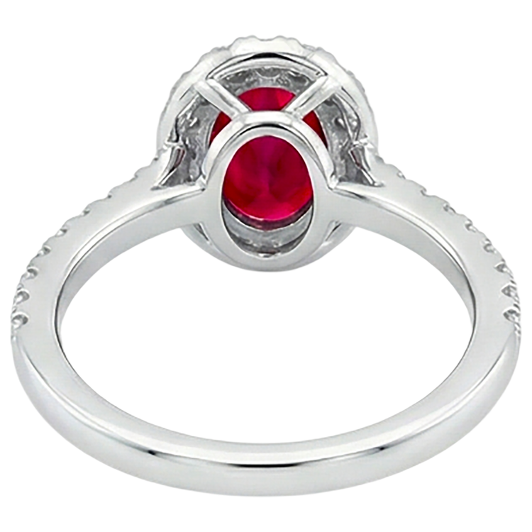 Rubis Sang de Pigeon Taille Ovale Bague Pierre de Couleur en Or Blanc 14 Carats – vue de dessus
