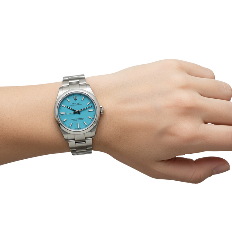 Montre Rolex Oyster Perpetual 31 mm pour femme avec cadran lumineux Tiffany en acier