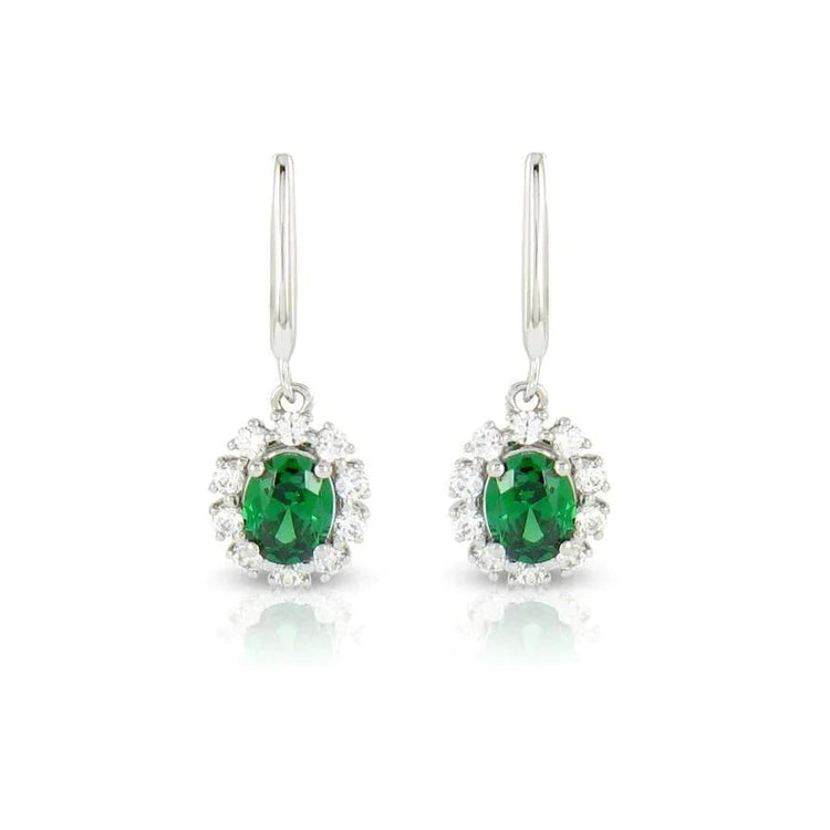 7.50 Ct Émeraude Vert Avec Diamants Boucles D'oreilles Pendantes Or Blanc 14K