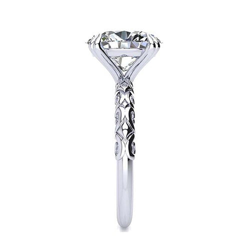Diamant Fin Coussin Antique Bague Mono-Pierre en Or Blanc 14 Carats – vue de côté