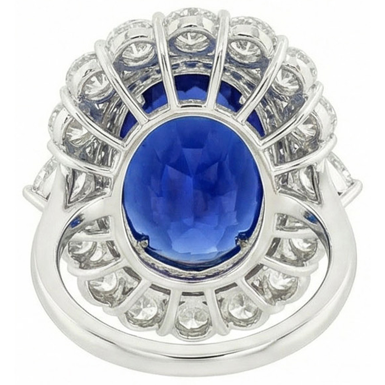 8.50 Carats Bague de Mariage Diamant Saphir Bleu Or Blanc 14K