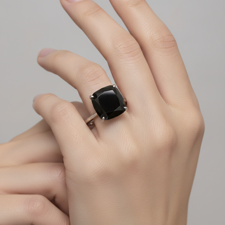 Bague de fiançailles solitaire diamant noir naturel 5 carats taille coussin anneau simple en Or Blanc 14K