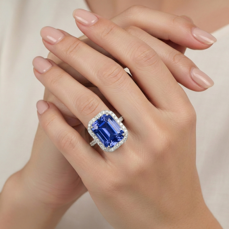 8.81 carats. Bague de Fiançailles Radiant Ceylan Saphir Et Diamants Naturels Extraits des Mines ( et non cultivés en laboratoire )