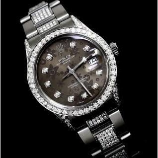 8 ct glacé diamant personnalisé Rolex date 34 mm montre cadran diamant acier inoxydable5