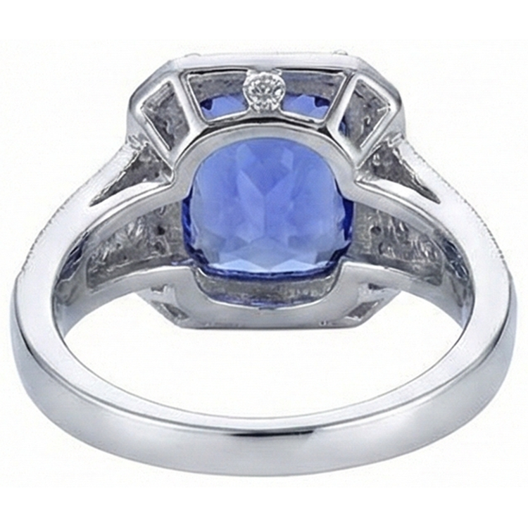 9.50 Carat Coussin Tanzanite Et Bague Diamants Naturels Extraits des Mines ( et non cultivés en laboratoire ) Ronds Style Vintage