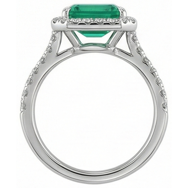 9.65 Ct Grosse Émeraude Verte Et Petits Diamants Naturels Extraits des Mines ( et non cultivés en laboratoire ) Bague De Mariage Or Blanc