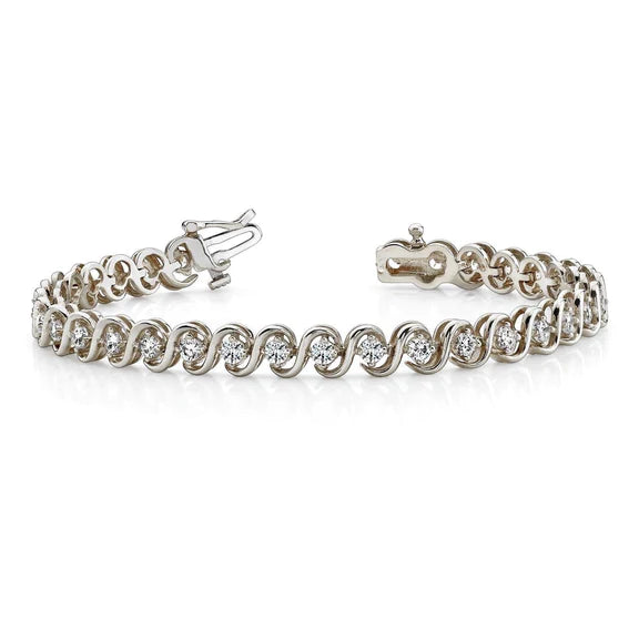 9 carats. Griffe Sertie Réel Diamant Rond S Style Tennis Bracelet Femme Or 14K