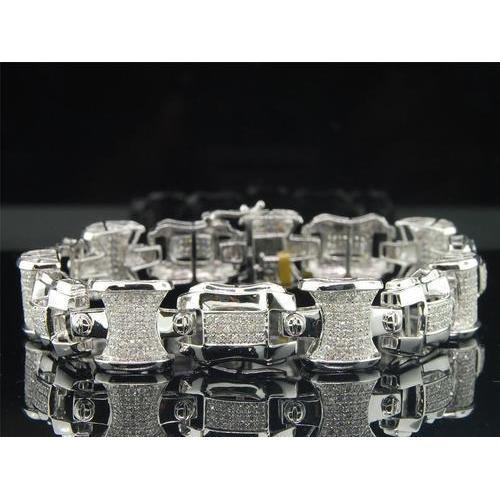 9.50 Carats Naturel Diamant Taille Ronde Bracelet Homme Or Blanc 14K