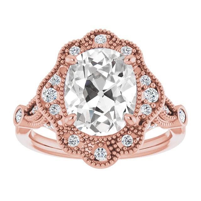 9.75 Carats Halo Alliance Ovale Vieux Mineur Naturel Diamants Tige Milgrain