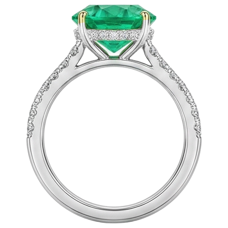 Bague avec Gemme Or Deux Tons 14 Carats avec Émeraude Fine – vue arrière