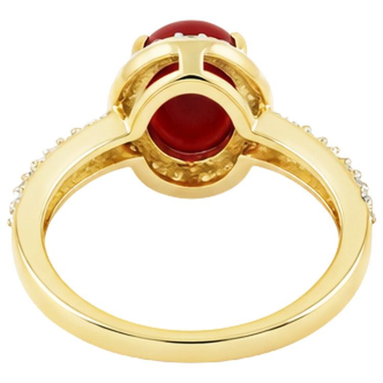 Alliance 10.25 Ct Corail Ovale Et Diamants Naturels Extraits des Mines ( et non cultivés en laboratoire ) Ronds Or Jaune 14K