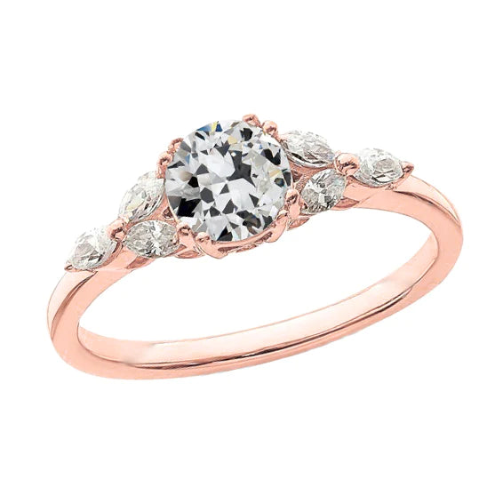Alliance 3 Carats Marquise & Réel Diamant Rond Taille Ancienne Or