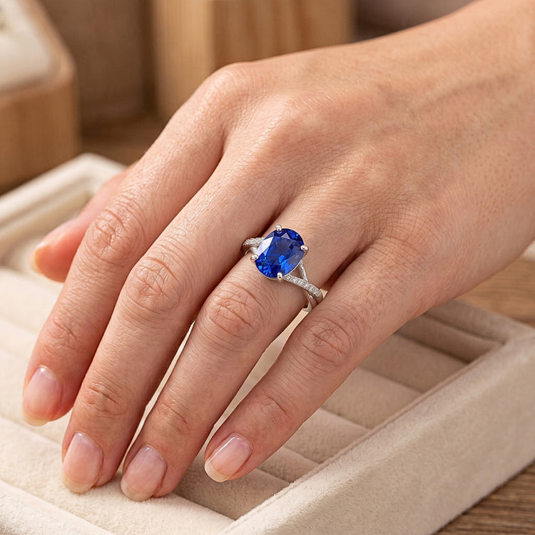 Alliance 3 Carats Sri Lanka Saphir Bleu Diamant Naturels Extraits des Mines ( et non cultivés en laboratoire ) Or Blanc 14K