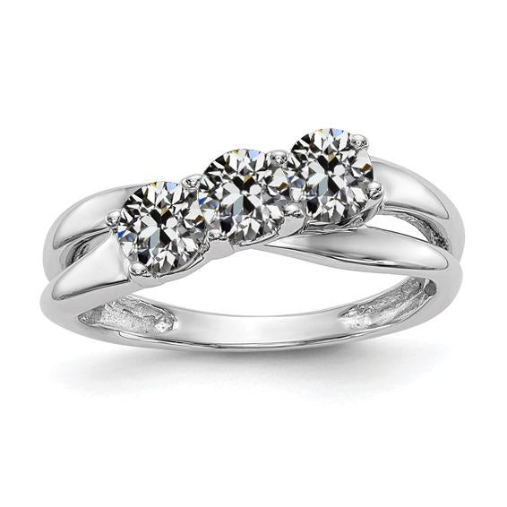 Alliance 3 Pierres Ronde Vieux Mineur Réel Diamants Split Tige 3 Carats