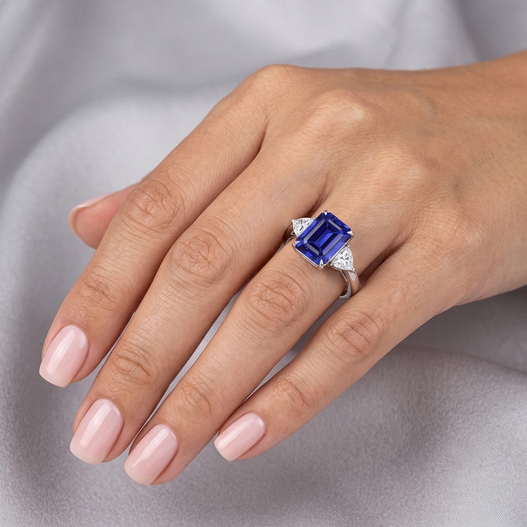 Alliance 3 pierres saphir émeraude et mille milliards de diamants 3.50 carats