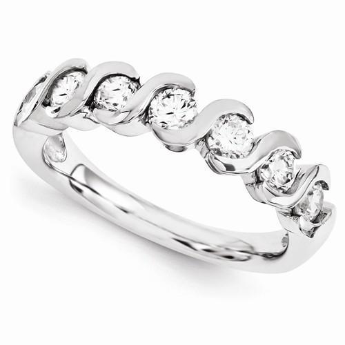 Alliance Avec Naturel Diamants Ronds Style Vague 1.05 Carats Or Blanc
