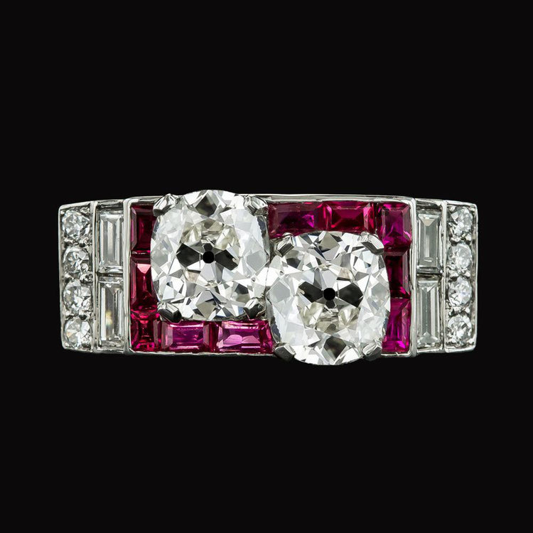 Alliance Baguette & Coussin Réel Diamant Taille Ancienne & Rubis 7.50 Carats