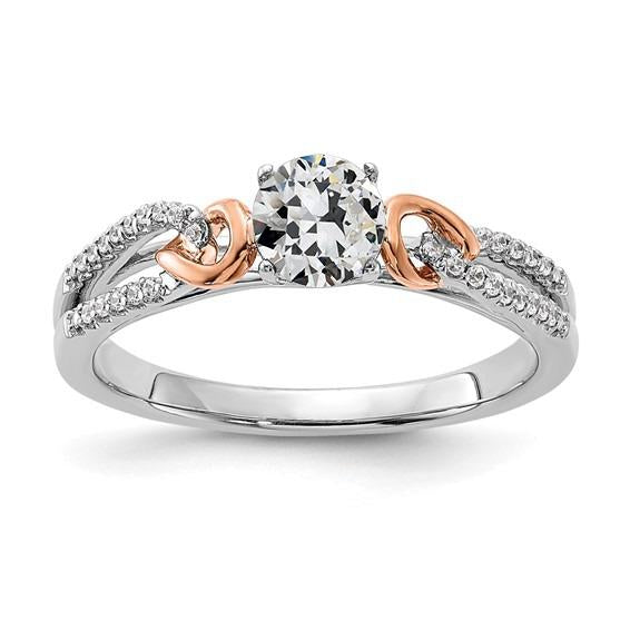 Alliance Bicolore Ronde Vieux Mineur Véritable Diamant Split Tige 3 Carats