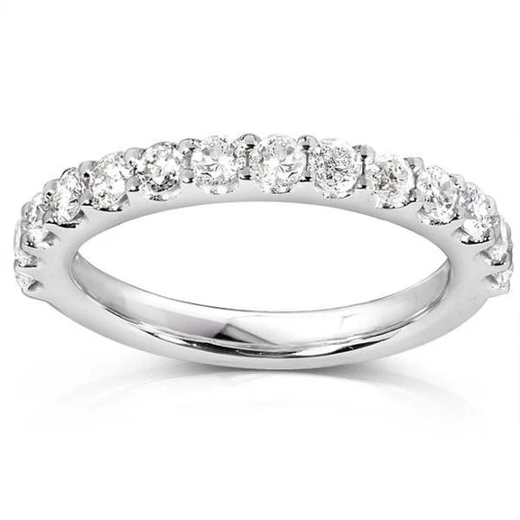 Alliance Demi-Eernité A Réel Diamants Ronds De 2.10 Cts En Or Blanc 14K