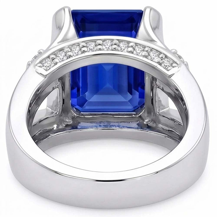 Alliance Diamant Asscher Bleu Saphir Or V Split Tige 3 Carats
