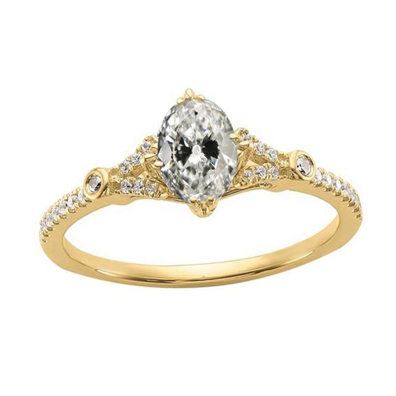 Alliance En Or Jaune Ronde & Ovale Vieux Mineur A Véritable Diamant De 3,50 Carats
