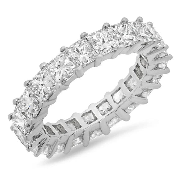 Alliance Éternité Réel Diamants Princesse 5.25 Carats Or Blanc 14K