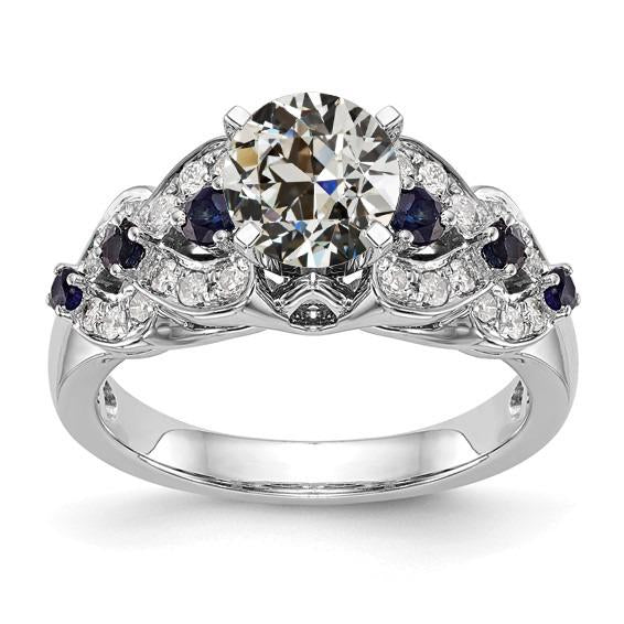Alliance Fantaisie Pierres Précieuses Diamant Taille Ancienne & Saphirs 4.50 Carats