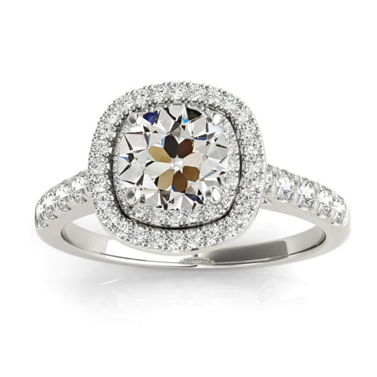 Alliance Halo Avec Accents Réel Diamant Rond Taille Ancienne 5 Carats